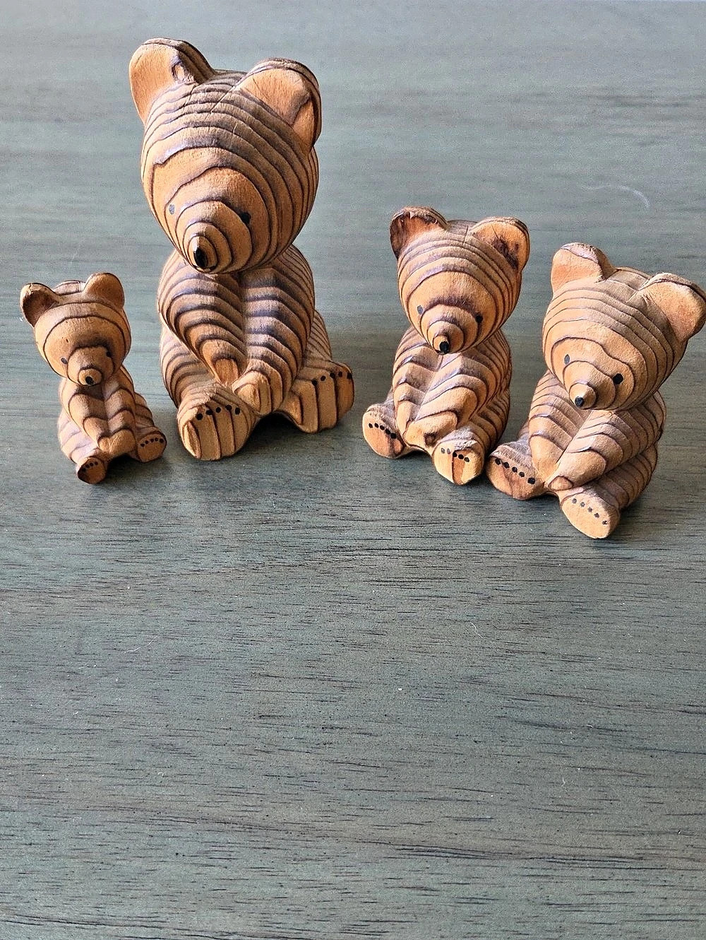 S. Takahashi Vintage Ainu Hand Carved Wooden Bear Figurines Set Of Four Brown